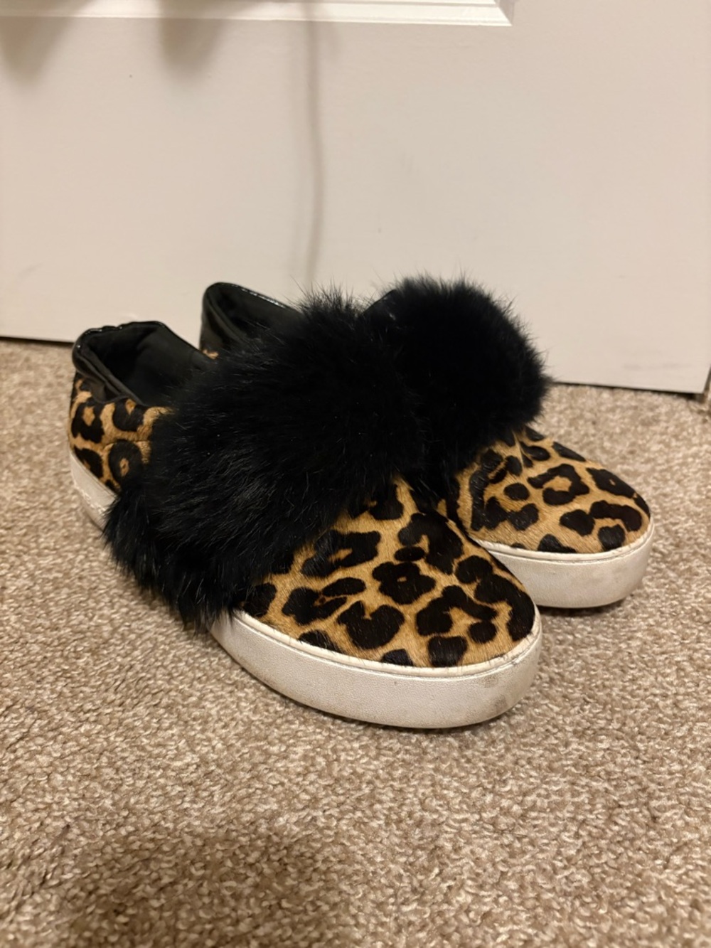 Michael Kors Leopard Print Slip-On Sneakers with Black Fur Trim